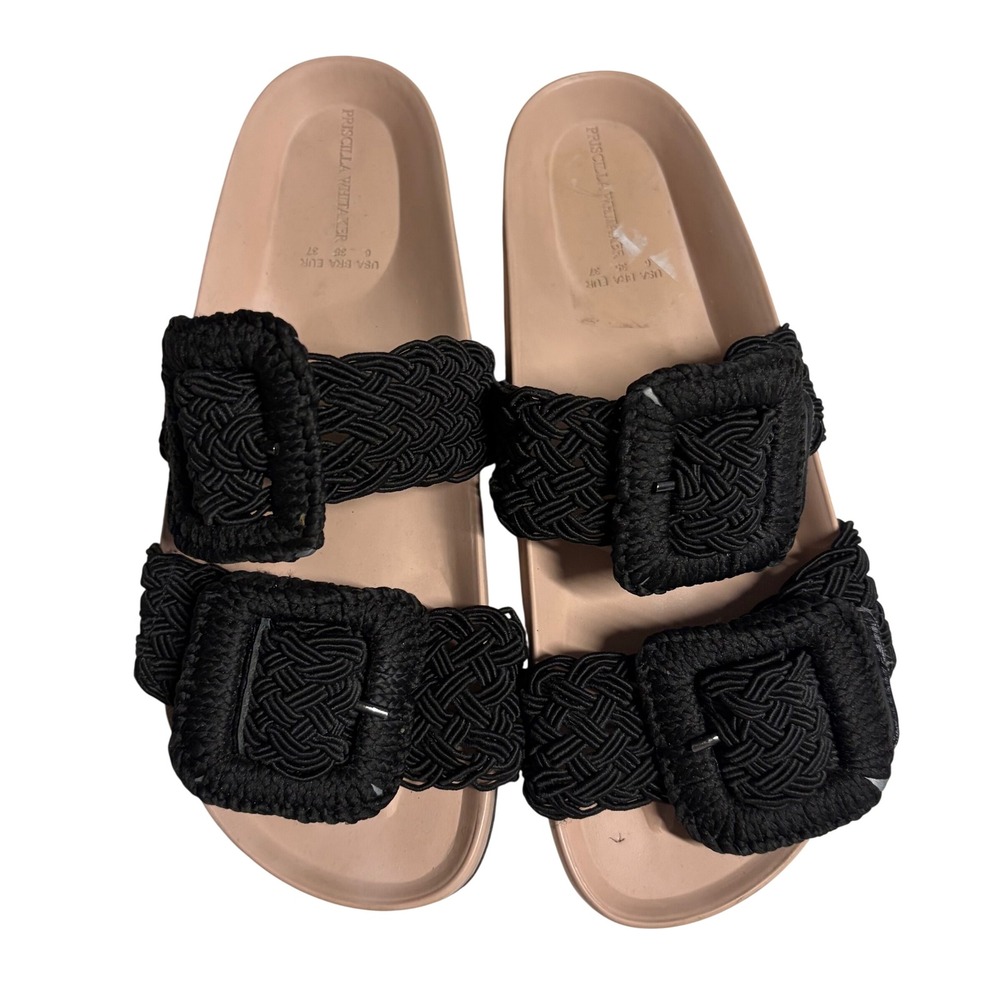Priscilla Whitaker Brazilian Designer Black Macrame Double Strap Sandals Size 6 - Picture 2 of 10